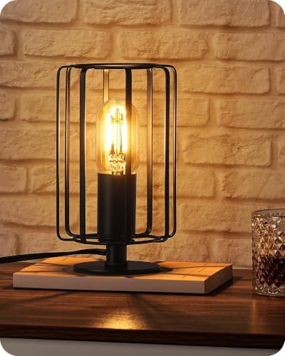 Industrial Table Lamp, Fully Dimmable Small Bedside Lamp, Plug in