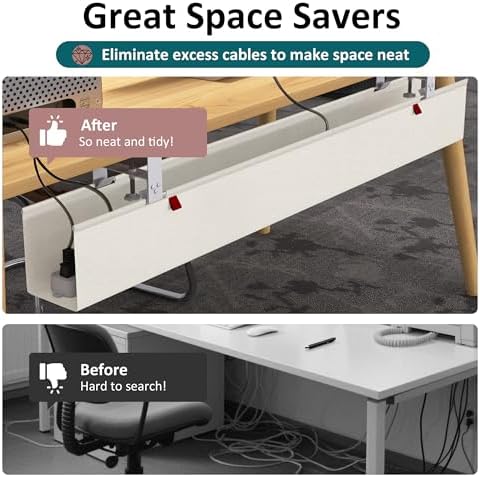 Extra Large 48" Under Desk Cable Management Tray for Standing Desk, No Drill Clamp On Wire Hider, Heavy Duty Anti-Sag Cord Organizer, Cable Tray for Studio & Dual Monitors (Beige, 47.8")
