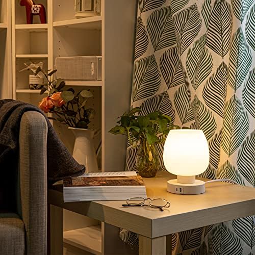 Touch Bedside Table Lamp Set of 2 - Modern Nightstand with USB-C&A Charging, 3-Way Dimmable LED Desk Lamp, White Opal Glass Shade