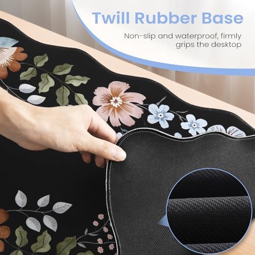 HAOCOO Scalloped Desk Mat for Keyboard, Floral Mouse Pad(Black)