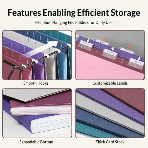 SUNEE Hanging File Folders Vintage Colors, 25 Pack Letter Size File Folders with 1/5-cut Tabs, Stay Organized for Your Home and Office Bulk File and Documents