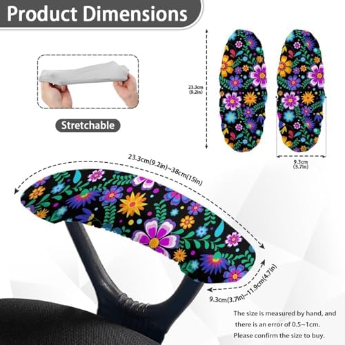 Boho Floral Print Chair Arms Protector Flowers Print Office Seat Hand Rest Protector with Elastic Edge, Stretchable Skin Friendly Computer Chair Desk Chair Arms Covers, 2 Pack