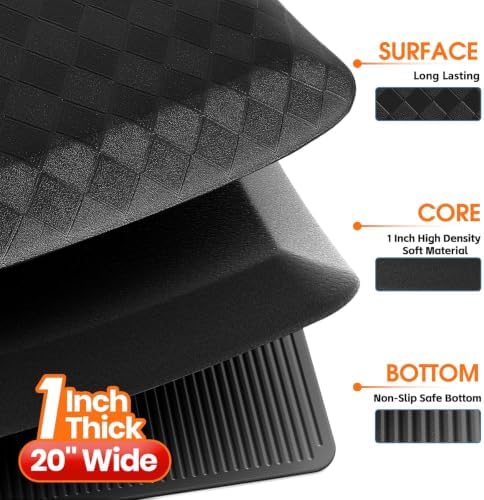 1" Thick Kitchen Mats for Floor, Water Resistant Floor Rug,Black/48" x 20"