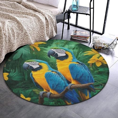 Highly Premium Quality Floor Mat, Office Chair Decor Mat, Room Sofa Yoga Soft Round Carpet Parrots Art, 60inch
