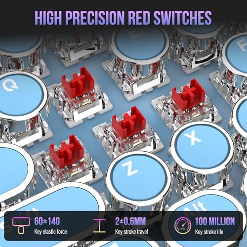 Typewriter Mechanical Gaming Keyboard with White Light Backlit Red Switches, 104 Keys Retro Round Keycap, Wired Typewriter Style Comfortable Typing Soud (Blue)