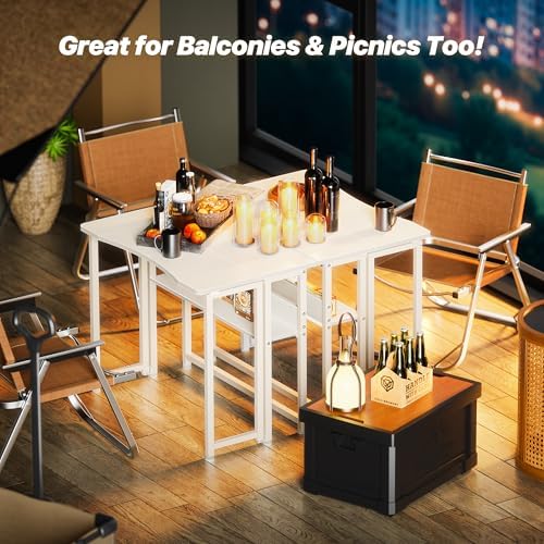Huuger Folding Desk with Storage Shelf, 31.5 Inch Foldable Computer Table