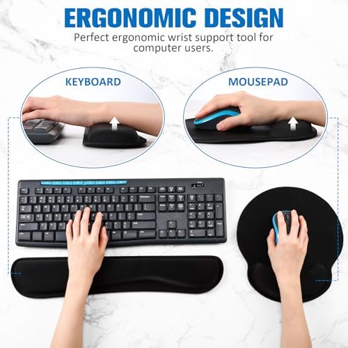 Yunsailing 8 Pcs Ergonomic Mouse Pad and Keyboard with Wrist Support Set