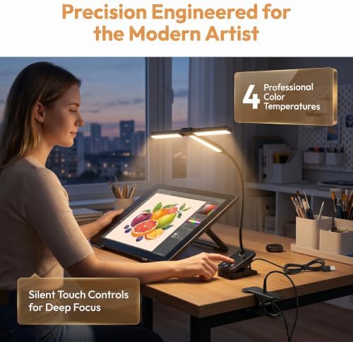holoith 3 Head Foldable Clip On LED Easel Lamp for Artists