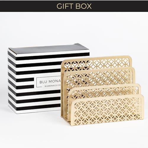 BLU MONACO | Gold Desk Mail Organizer with Three-Tier Letter Holder | Metal Mail Sorter for Home Office | Powder-Coated Finish | 10.5 x 3.25 x 5 Inches