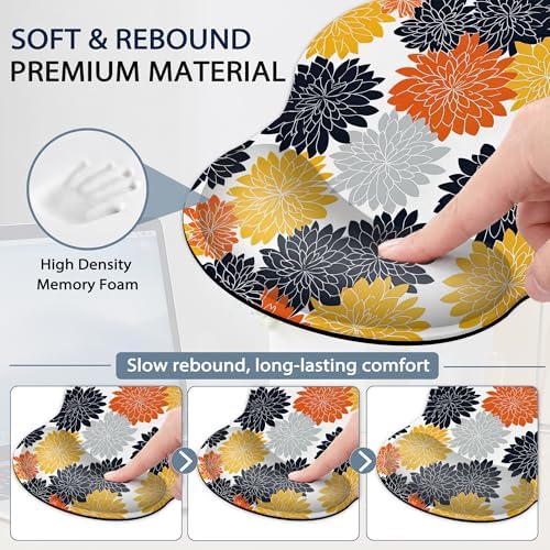 Keyboard Wrist Rest Pad Ergonomic Mouse Pad Set,Vintage Orange Black Dehlia Flowers 3 in 1 Memory Foam Mouse Pad with Non Slip Base for Office and Home