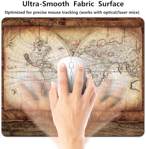 9.5x7.9 Inch Office/Gaming Mouse Pad, Nostalgic Vintage World Map & Brass Compass Antique Nautical Exploration, Cute Anti-Slip Mat for Desk Decor