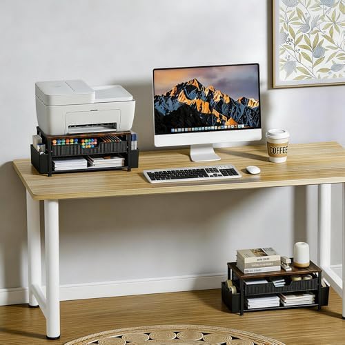 Printer Stand for Desk, Desktop Printer Shelf for Home Office, Brown