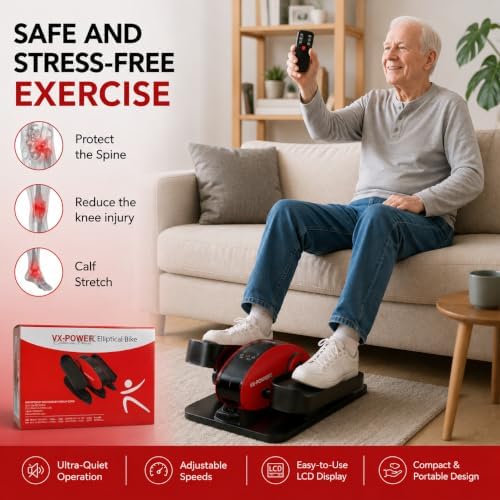 VX-Power Under Desk Elliptical Machine – Motorized Seated Leg Exerciser with 5-Speed Control, Silent Motor, Auto Shut-Off Safety Timer, Compact & Portable for Home, Office & Seniors