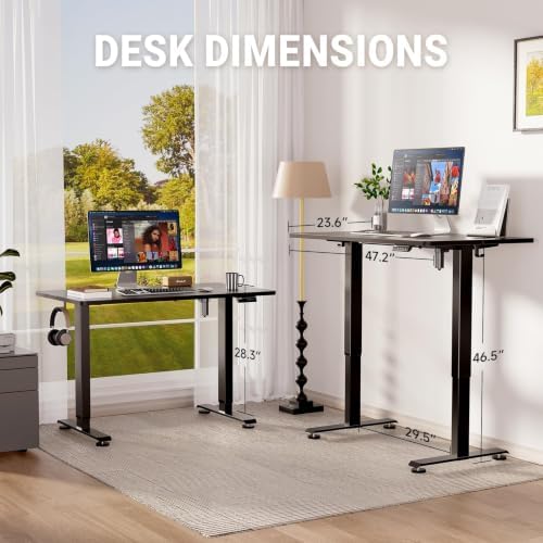 Veken 47.2 Inch Large Electric Standing Desk, Gaming Table, Black