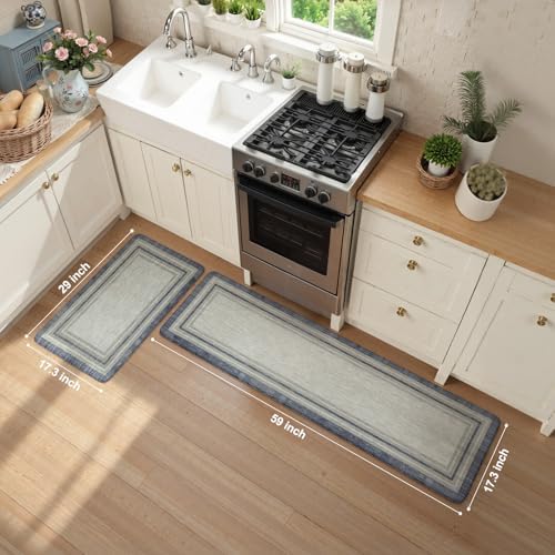 KIMODE Anti Fatigue Kitchen Mats 2PCS, Non-Skid Farmhouse Kitchen Rugs