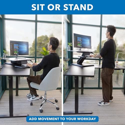 Mount-It! Standing Desk Converter, Compact 25" Sit Stand Desk Riser with Gas Spring Lift, Adjustable Height Desktop Riser for Laptop, Monitor, and Keyboard, Small Home Office Desk Converter