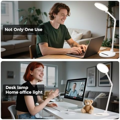LED Desk Lamp for Home Office, Eye-Caring Desk Light for Video Call, Dimmable 3 Color Temperature 10 Brightness Computer Light, Led Desk Light, Memory & Timer Func, Adjustable Flexible Swing Arm