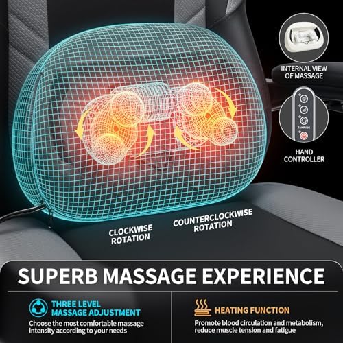 HOFFREE Gaming Chair with Heated Kneading Massage Computer Chair Black