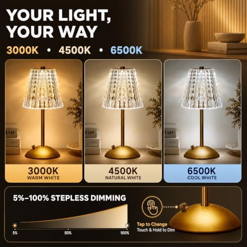 Small Gold Cordless Table Lamp Rechargeable for Kichen Countertop Dining