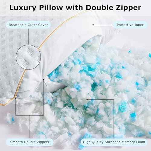 Side Sleeper Pillows Standard Size Set of 2 for Neck and Shoulder Pain, Memory Foam Bed Pillows 2 Pack for Sleeping, Medium Firm Curved Standard Pillows with Washable Cover