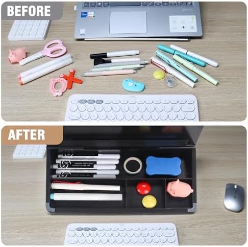 SELEAD Desktop Glass Whiteboard with Storage, 5 Markers and 1 Eraser, Black