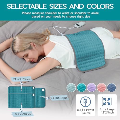 Heating Pad for Period Cramps, Heating Pad for Back/Neck/Shoulder Muscle Pain, 6 Heating & 4 Timer Setting, Auto Shut Off, Moist Heat & Machine Washable, Birthday Christma s Gifts for Women Mom, Cyan