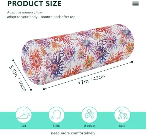 Yuiboo Bolster Pillow for Legs Massage Table Funny Sea Anemone White Neck Roll Pillow Memory Foam 5.5" x 17" Small Round Pillow Insert Pillow Roller Round Pillow Covers with Zipper
