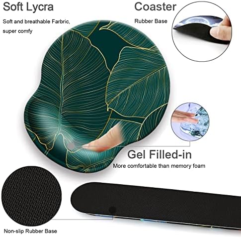 4 in 1 Mouse Pad Set with Wrist Rest for Keyboard,Desk Mat,Coaster-Leaves