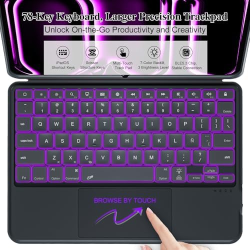 iPad Pro 13 inch Case with Keyboard (M5 2025, M4 2024), Flex Magnetic Detachable Backlit Keyboard Case, Larger Multi-Trackpad, Landscape/Portrait, 160° Adjustable Stand, Slim Protective Case (Black)
