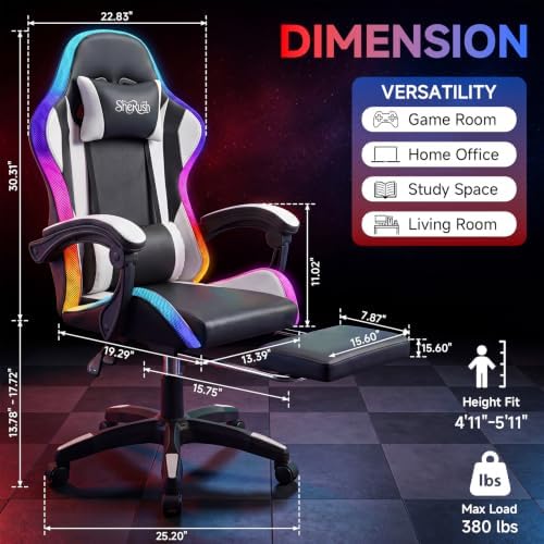 Gaming Chair with RGB LED Lights, Ergonomic Video Game Chair