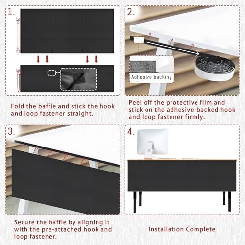 60" Under Desk Privacy Panel Self-Adhesive Modesty Panel with Wire Pocket for Cable Management Organizer Heavy Duty Desk Skirt - Office or Standing Workstation Concealer Shield