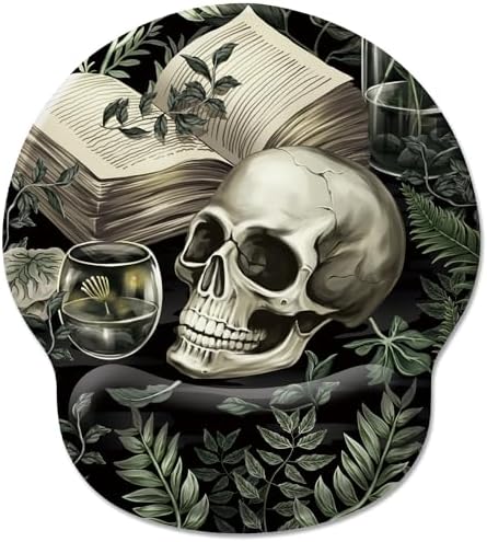 Hancynir Goth Skull Plant Ergonomic Mouse Pad with Wrist Support Desk Decor