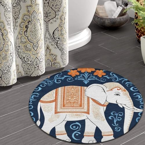 Fashion Round Area Rug Large Non Slip Carpet Unisex Home Decor Mat Elephant