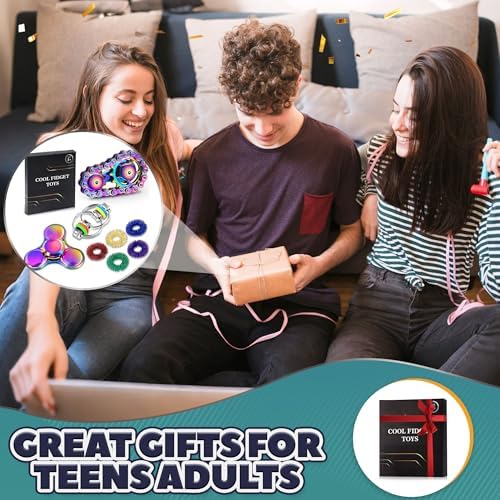 8Pcs Fidget Toys Adults Fidgets Spinner Autism Sensory Pack Spiky Sensory Rings for Anxiety Metal Bike Chain Roller Cool Gadgets for Teen Boys ADHD Silent Stress Relief Office Desk Toy Adults Gift