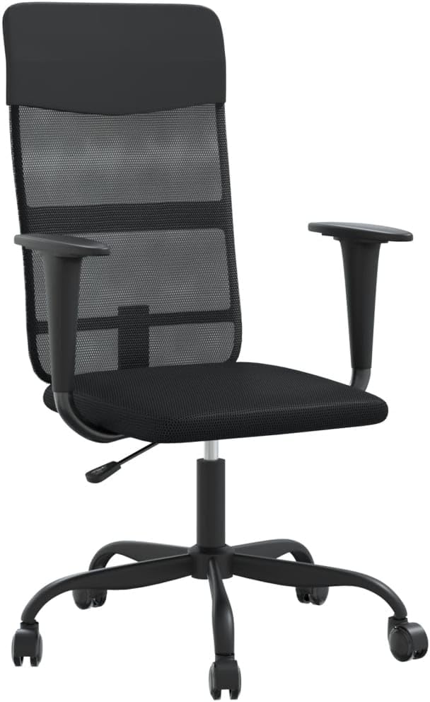 Office Chair Black with Adjustable Height 40.9in to 44.9in, 360-Degree Swivel, Breathable Mesh and Faux Leather, Robust Steel Frame Supports 242.5 lb, 5 Smooth-Rolling Wheels