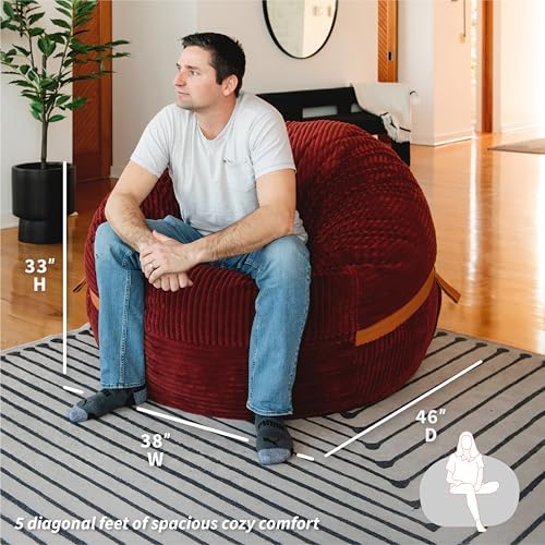 Big Joe Fuf 5Ft Oversized Foam Bean Bag Chair with Removable Cover for Kids, Teens, Adults, Deep Terracotta, Corded Plush, 5 Foot Large Reading and Gaming Seat