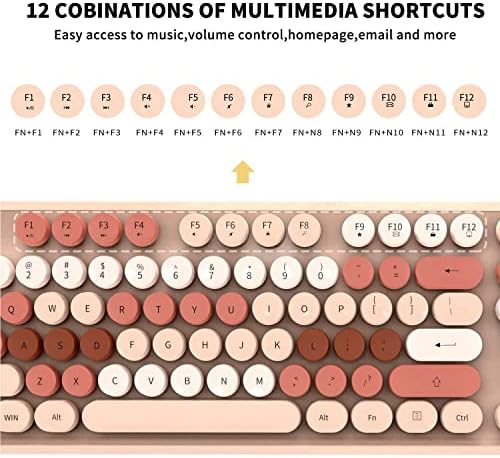 FOPETT Keyboard and Mouse Sets Wireless,Reliable 2.4 GHz Connectivity for PC,Laptop,Smart TV and More (Milk Tea Color)