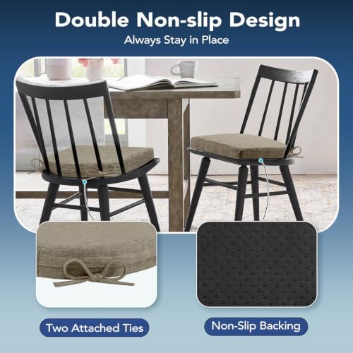 Chair Cushions for Dining Chairs, Non Slip Chair Pads with Ties and Washable Covers, Memory Foam Kitchen Chair Cushions Set of 8, 16"X16"X2.5", Khaki