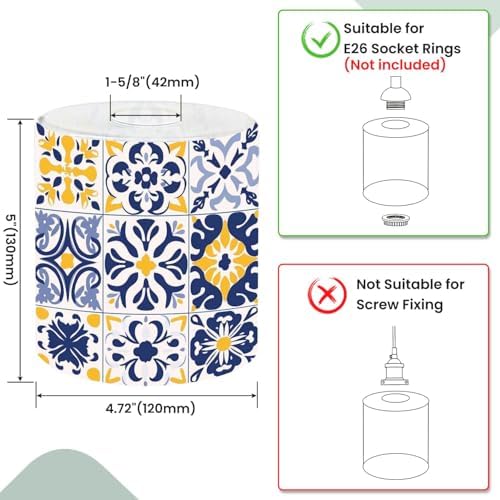 3 Pack Cylinder Glass Lamp Shade Set 16 tiles Azulejos blue gray yellow Original traditional Portuguese Covers with 1-5/8" Fitter Opening Light Fixture Replacement for Table Lamp Bathroom Vanity Light