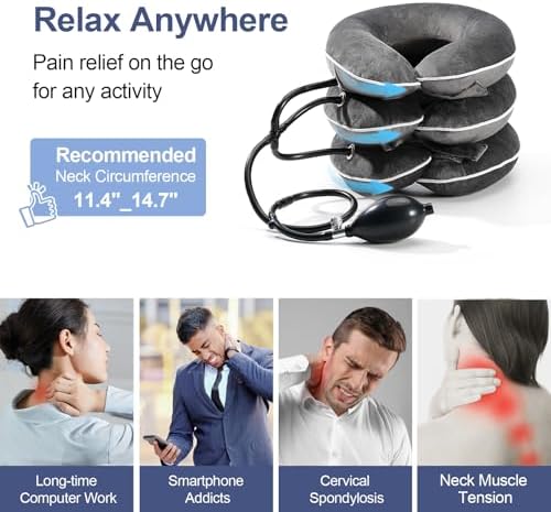 Neck Stretcher for Pain Relief, Adjustable Inflatable Cervical Traction Device, Neck Brace for Home Use, Supports Neck Decompression & Spine Alignment，Gifts for Women (Sky Grey)