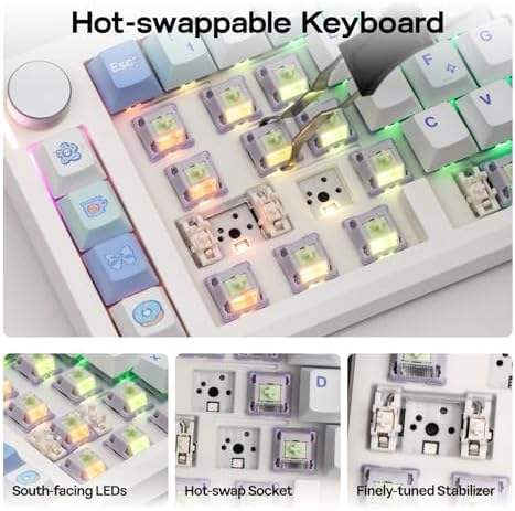 EPOMAKER Split70 Wireless Ergonomic Keyboard with QMK/VIA and Knob, Mechanical Gaming Keyboard with RGB, Hot-Swap, Creamy Linear Switch, PBT Keycap, Gasket, Mac Modifier, 70% Split Layout (White)