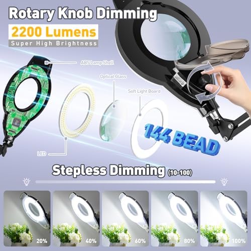 2200 Lumens Magnifying Floor Lamp, 2-in-1 Lighted Desk Magnifier