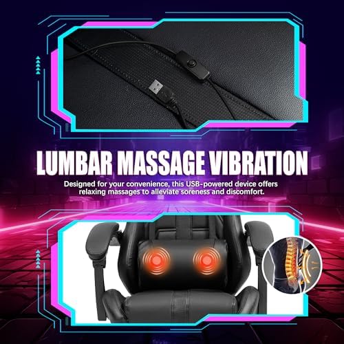 Massage Gaming Chair with Footrest & Lumbar Support, Black