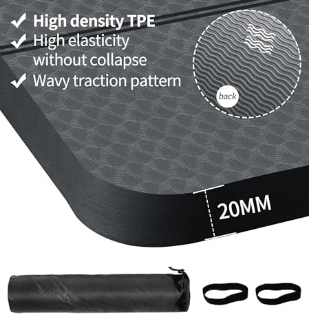 nuveti Large Exercise Mat - 15mm/20mm/30mm Thick Yoga Mat | Workout Mat for Fitness, Yoga, Pilates, Stretching & Floor Exercises for Women & Men with Free Carrying Bag