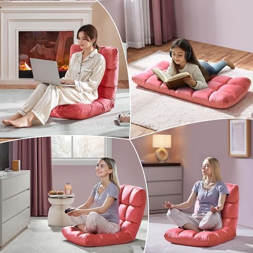 Yaheetech 14-Position Folding Floor Chairs with Back Support Pink 2pcs