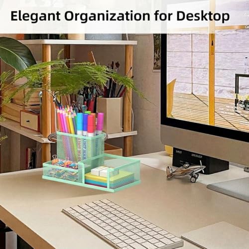 SUPEASY Pen Holder Desk Organizer, Office Supplies Pencil Holder with 3 Compartments, Desk Accessories and Workspace Organizers for Home School Classroom, Green