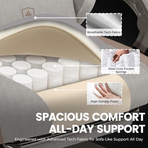 GTPLAYER Gaming Chair Fabric with Pocket Spring Cushion, Big and Tall Gamings Chairs 350LBS High Back Computer Chair with Footrest for Adults Lumbar Support Swivel Game Chair for Office Light Brown