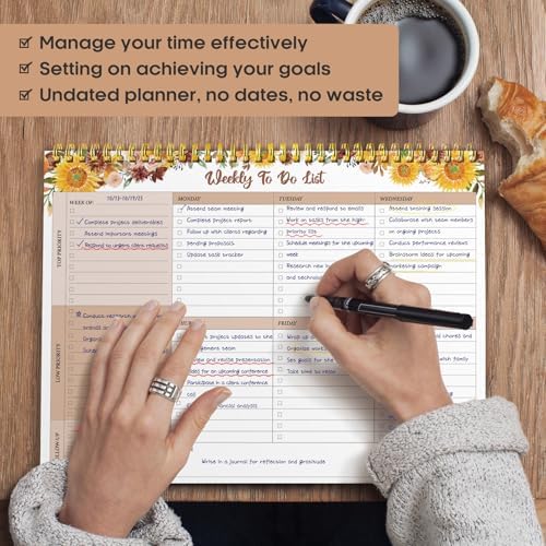 Taja Weekly To Do List Notepad, Undated Weekly Planner Pad, 8.5" x 11"