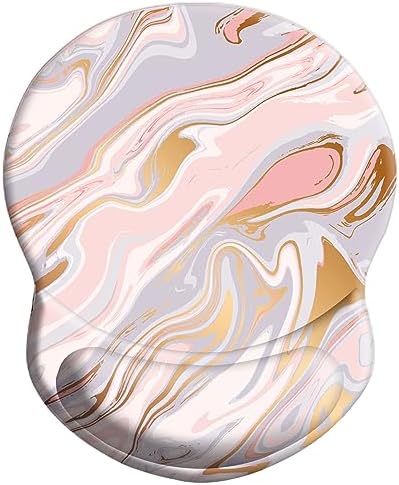 Ergonomic Wrist Support Mouse Pad - Comfortable Computer Mouse Pad with Non-Slip PU Base for Home Office Working Gaming (Pink Fantasy Gilt Marble)