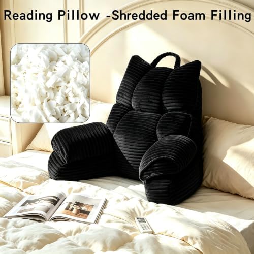 Reading Pillow for Bed with Arms, Back Support, Memory Foam (Ink Black）